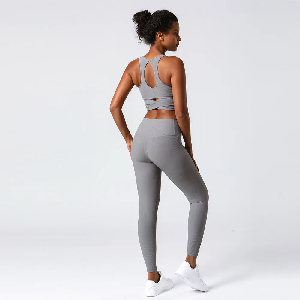 Ready to Ship Athletic Wear Workout Clothing Women Gym Activewear Fitness Sets 2 Piece Sports Bra High Waist Leggings Yoga Set