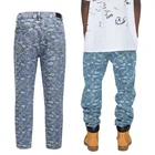 Men Jeans Jeans Men Straight OEM Trouser Strechy Hand Art Light Stonewash Laser Printed Loose Fit Men Fashion Jeans