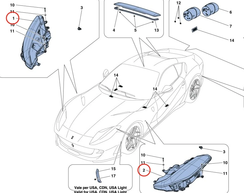 Headlight For Ferrari 812 338472 338470 GTS Spider High Quality Original Used Plastic Led Car Headlight No Repair No Yellow details
