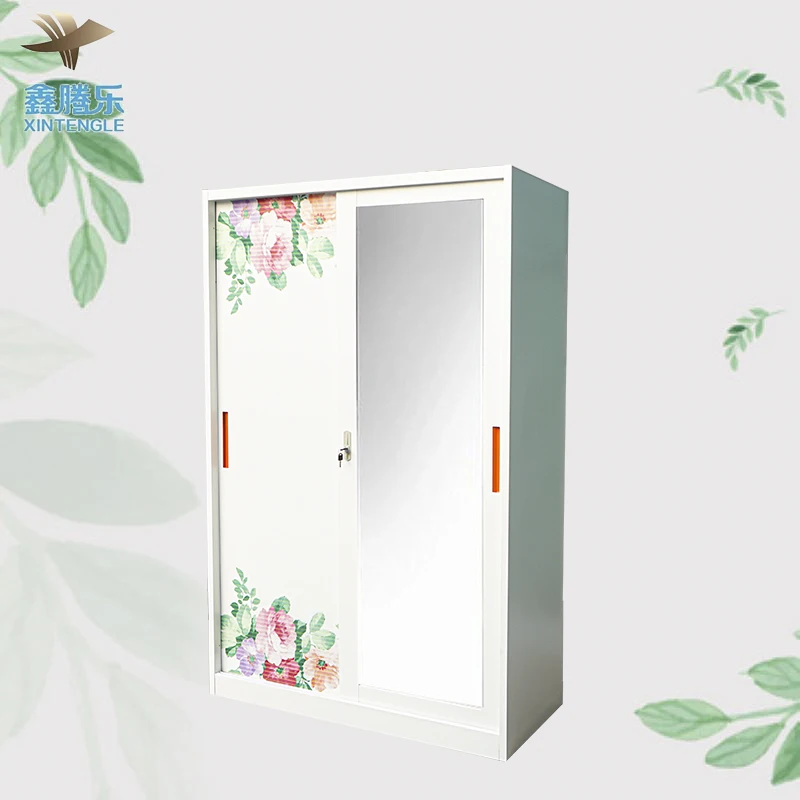 New Arrival Bedroom Furniture Painted Steel Armoire with Sliding Door Mirror Closet Metal Cabinet Locker for Storage