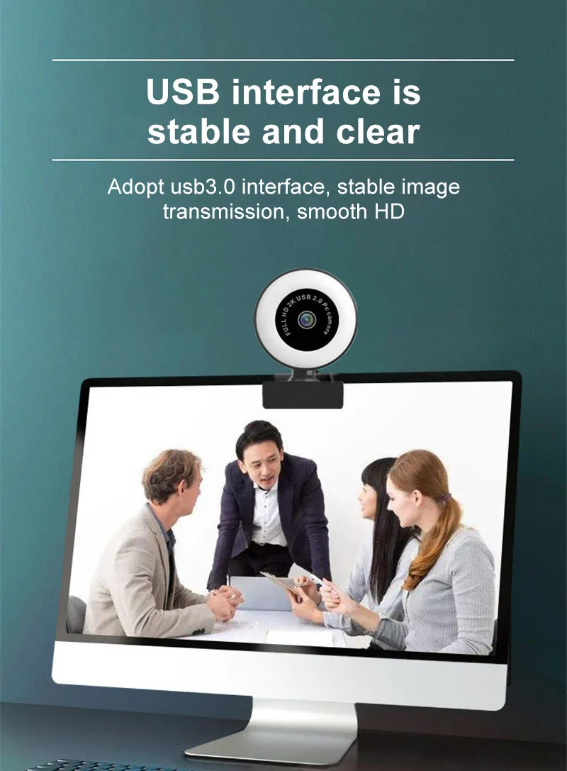 Computer USB Webcam Lighting Full HD 1080P 2K Camera Ring Light Webcam for PC Laptop