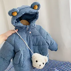 infant winter warm cute bear hoodie newborn 1-4 years old solid color Fashion jacket baby boy cotton clothes