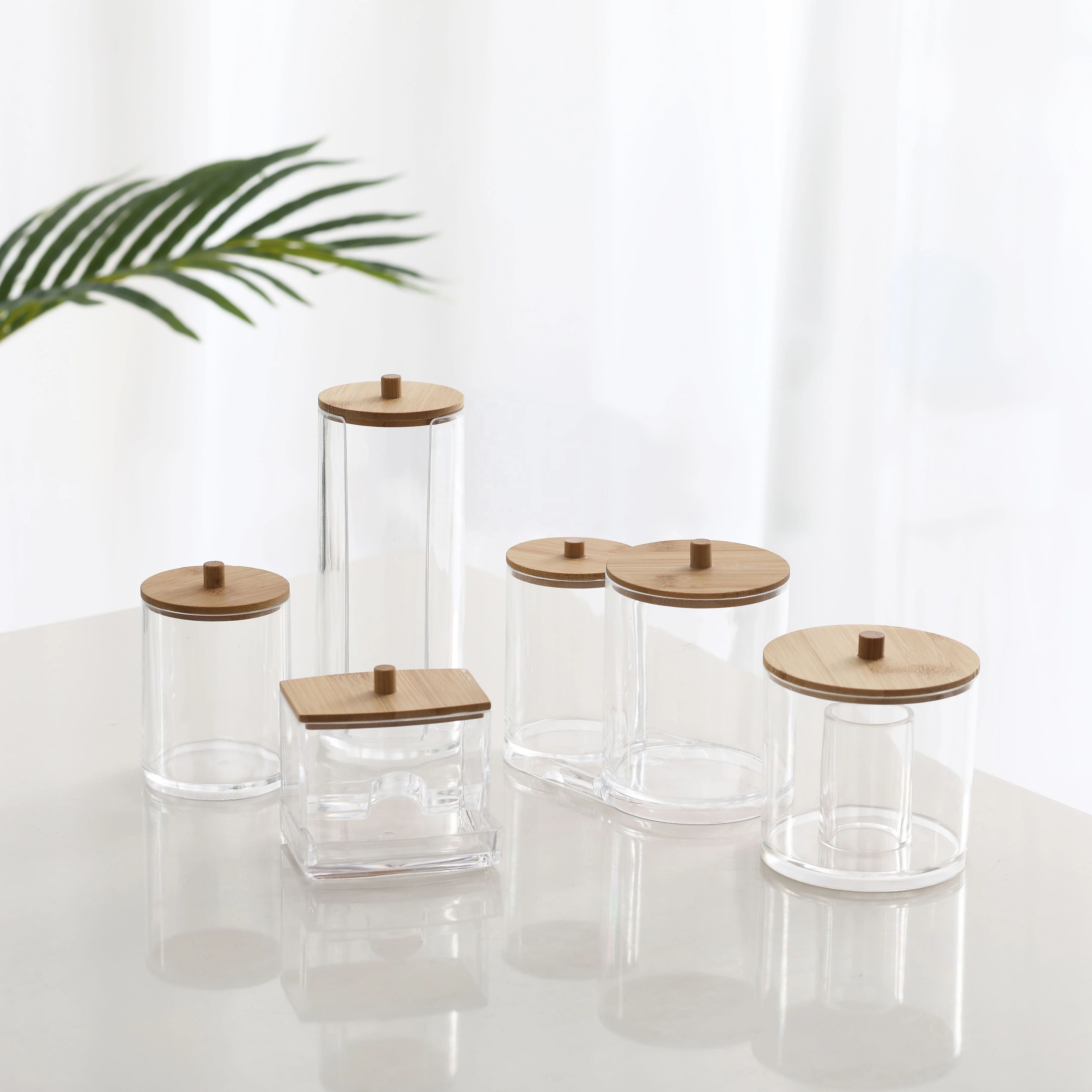 Multi Shaped Clear Acrylic Transparent Round Cotton Swab Holder Storage Box Cotton Ball And Swap Holder Can