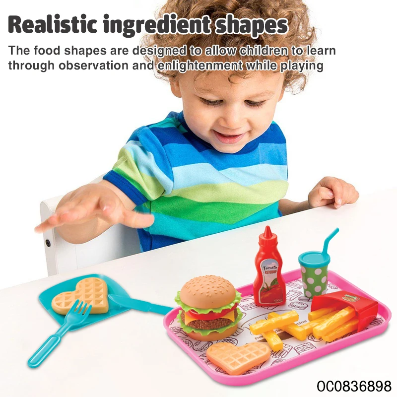 Diy hamburg role play kitchen play set toy kids cooking fast food toys for kids