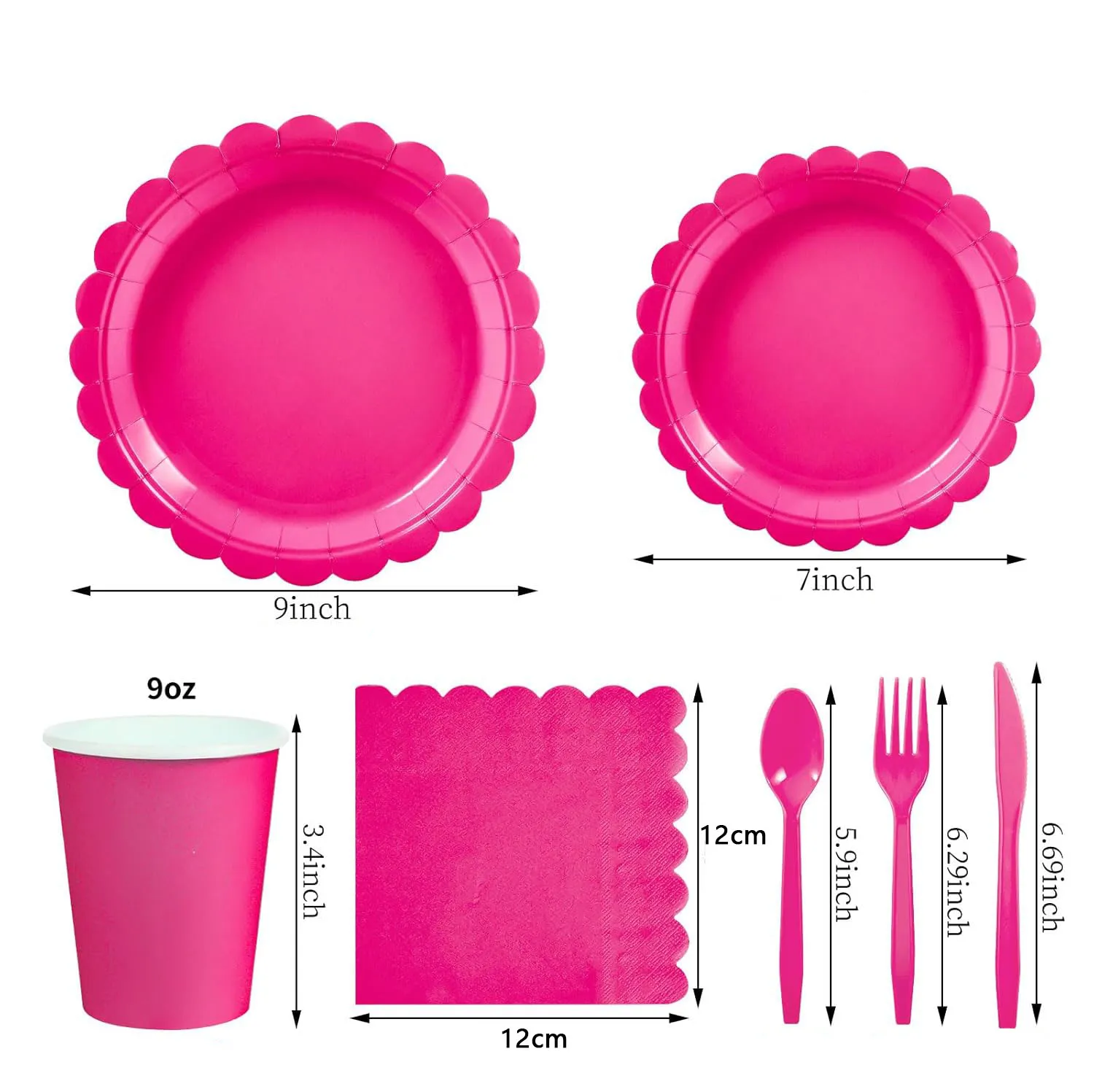 Rose Red Lace Party Tableware Set Solid color Birthday Party Decorations Pure color Disposable Paper Plates And Cups