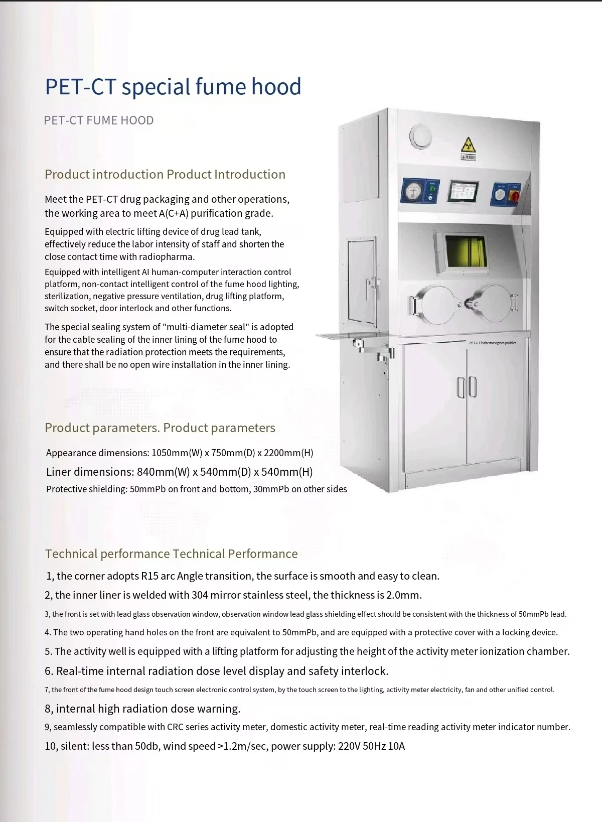 Radiation Fume Hood SPECT-CT Dual Connected Fume Hood Direct Factory for Hospital f Fume Cupboard Lab Equipment
