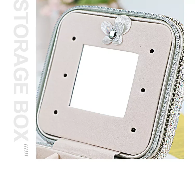 Small jewelries organizer necklaces rings earrings necklace storage case with diamond travel mini jewelry box