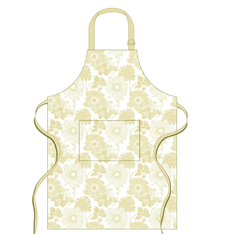 Adjustable blue flower pattern pocket unisex cotton cooking apron high-quality kitchen sleeveless waterproof apron