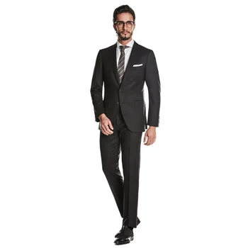 Hot Sale Custom 100% Wool Formal Business Style 2 Pieces Pant Blazer Coat Black Men Dress Suits