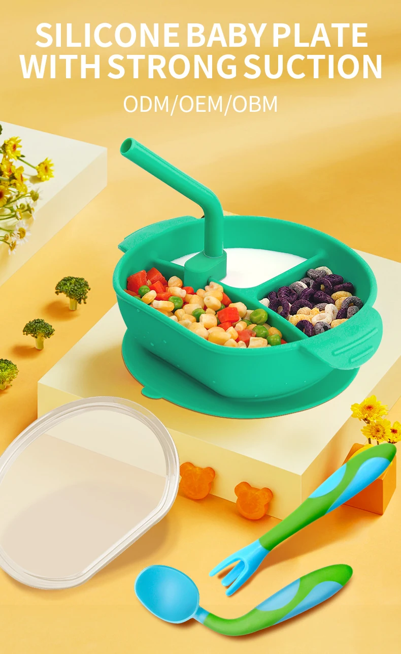 Custom Baby Feeding Bowl Set with Suction Cup Base Food Grade Non-Toxic BPA Free silicone baby bowl  for Toddlers