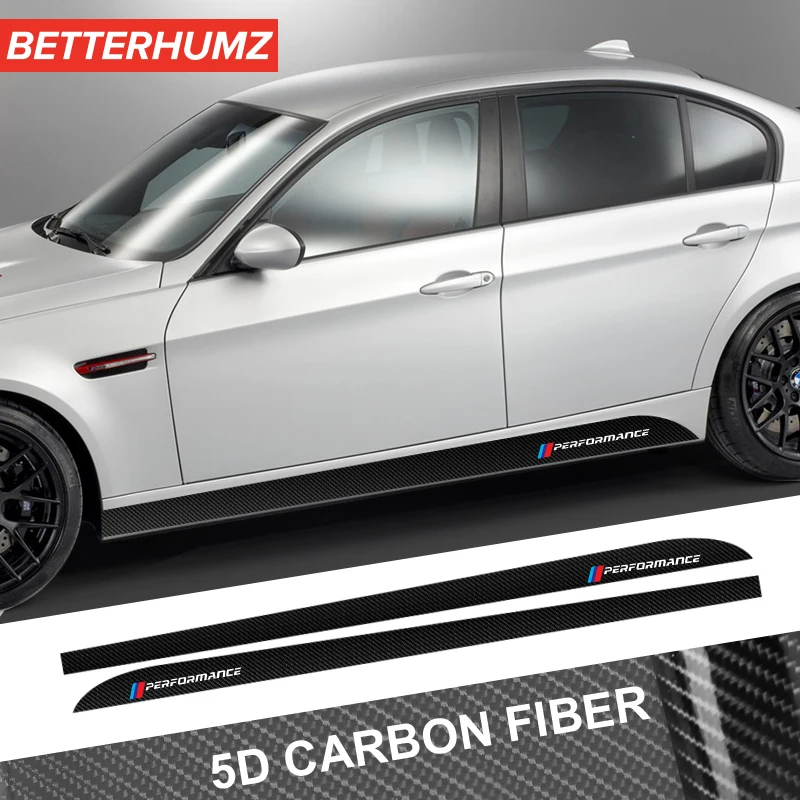 1 Pair Sport Performance M Carbon Fiber Side Skirt Sill Stripe Stickers for BMW 