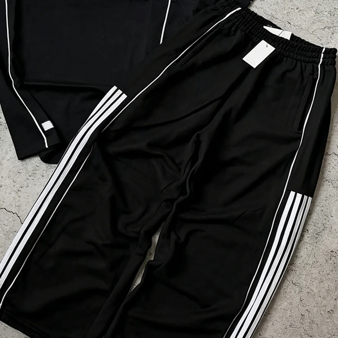 product 100 cotton custom streetwear tracksuit men oversized silhouette screen print t shirt casual sweatpants two piece set-4