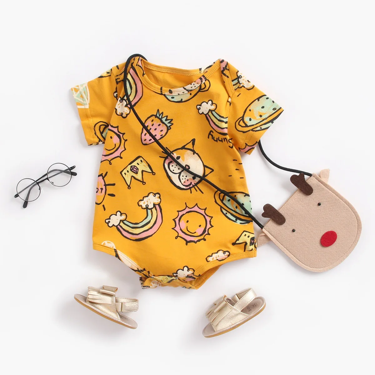 Baby Boys Girls Bodysuits Summer Cotton Toddler Clothes Cartoon Unisex Short Sleeve