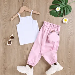 Summer new design kids clothing elastic sleeveless vest+trousers fashion casual toddler girls clothing outfits