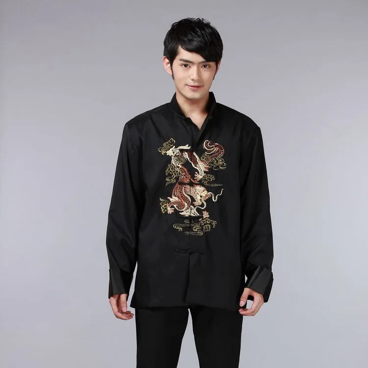 XJRJ Men's Chinese Dragon Shirt Kung Fu Coats Tang Suit