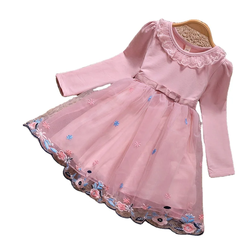 Spring Kids Long Sleeve Lace Dress 