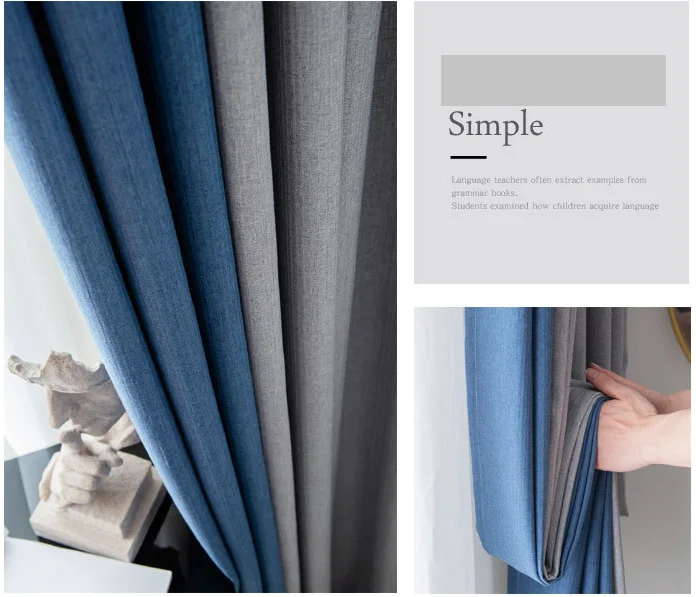 Northern Europe simple solid color curtain fabric blackout and sun-resistant for living room custom