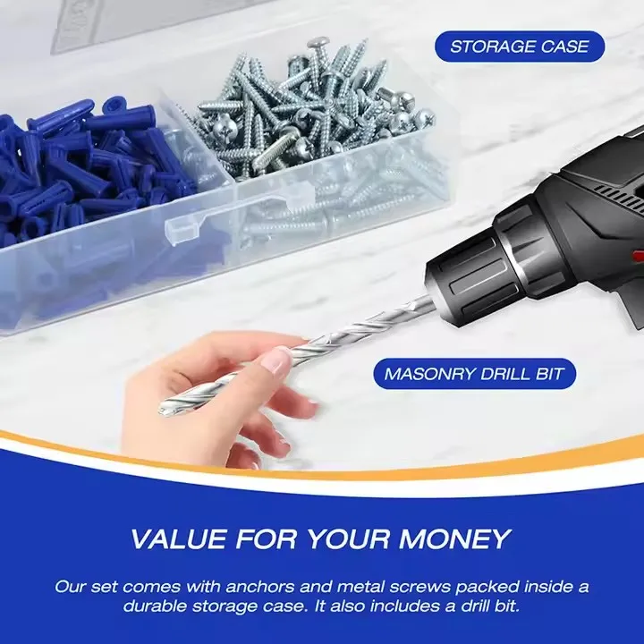 201PCS  Self Tapping Screw&Plastic Anchor&Masonry Drill Bit Kit  Zinc-Plastic Inch Metric System for Construction&Decoration manufacture