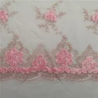 Rose Color Fabric Rose Pink Color Polyester Cord Lace Sequin Embroidery Fabric For Dress
