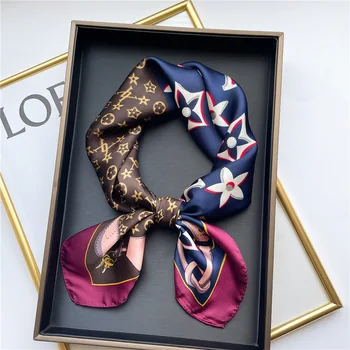 2022 Wholesale Women Luxury Elegant Brand Scarf Wrap Handkerchief Bandanas Soft Satin 70cm*70cm Silk Square Scarf For Women