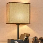 Lamp Shade Lamp Table Hot Sale Modern Design Wood Touch Switch Table Lamp Fabric Shade With USB Port Plug Outlet