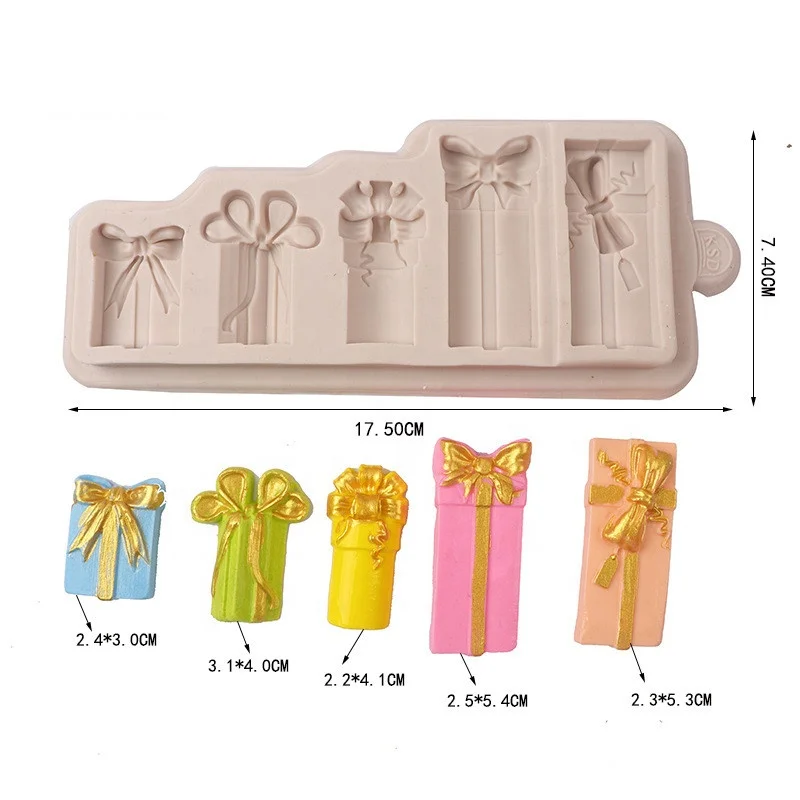 Reusable Christmas Gift Box Bow Silicone Mold Sugar Craft Fondant Tools Cake Decorating Soap Mould Baking Tool DIY Kitchen