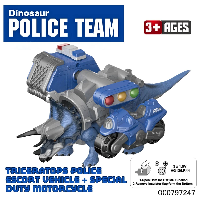 Dinosaur equipment toys dinosaur play set with police car and motorcycle