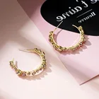 Crystal Hoop Women Party Gift Gold Plated Diamond Crystal Pink Hoop Earrings