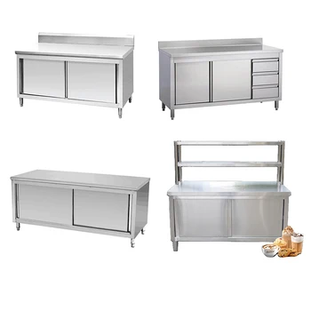Commercial kitchen equipment stainless prep table NSF stainless steel restaurant work table cabinet with splashback