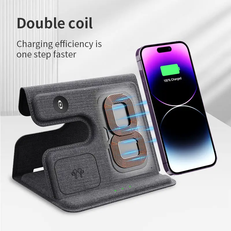 3 In 1 Wireless Desktop Fast Charger For Phone Watch Earbud Charging 15W Portable Wireless Charging Pad