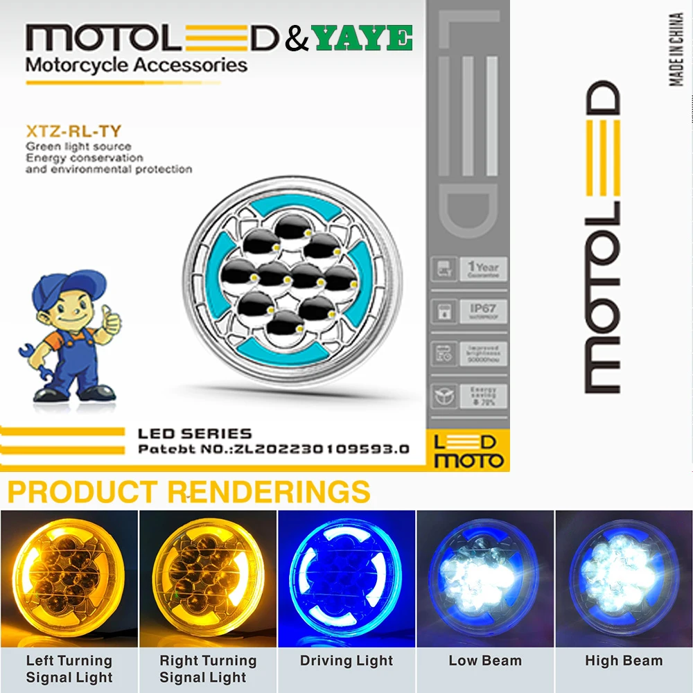 Round Motorcycle LED Headlight with High Thermal Conductivity Aluminum Shell IP67 Waterproof and Semi-assembly Design