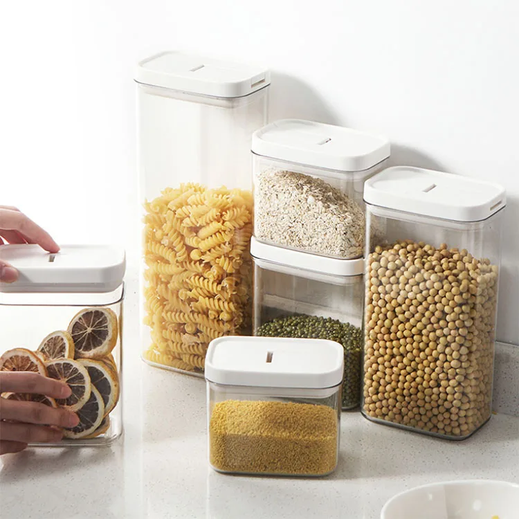 Kitchen Pantry Organization Clear Food Storage Container Spaghetti Jars with white lid