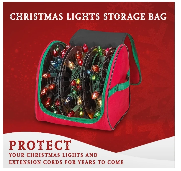 Custom 600D Fabric Christmas Light Storage Bag Christmas Tree Lights Organizer Bag