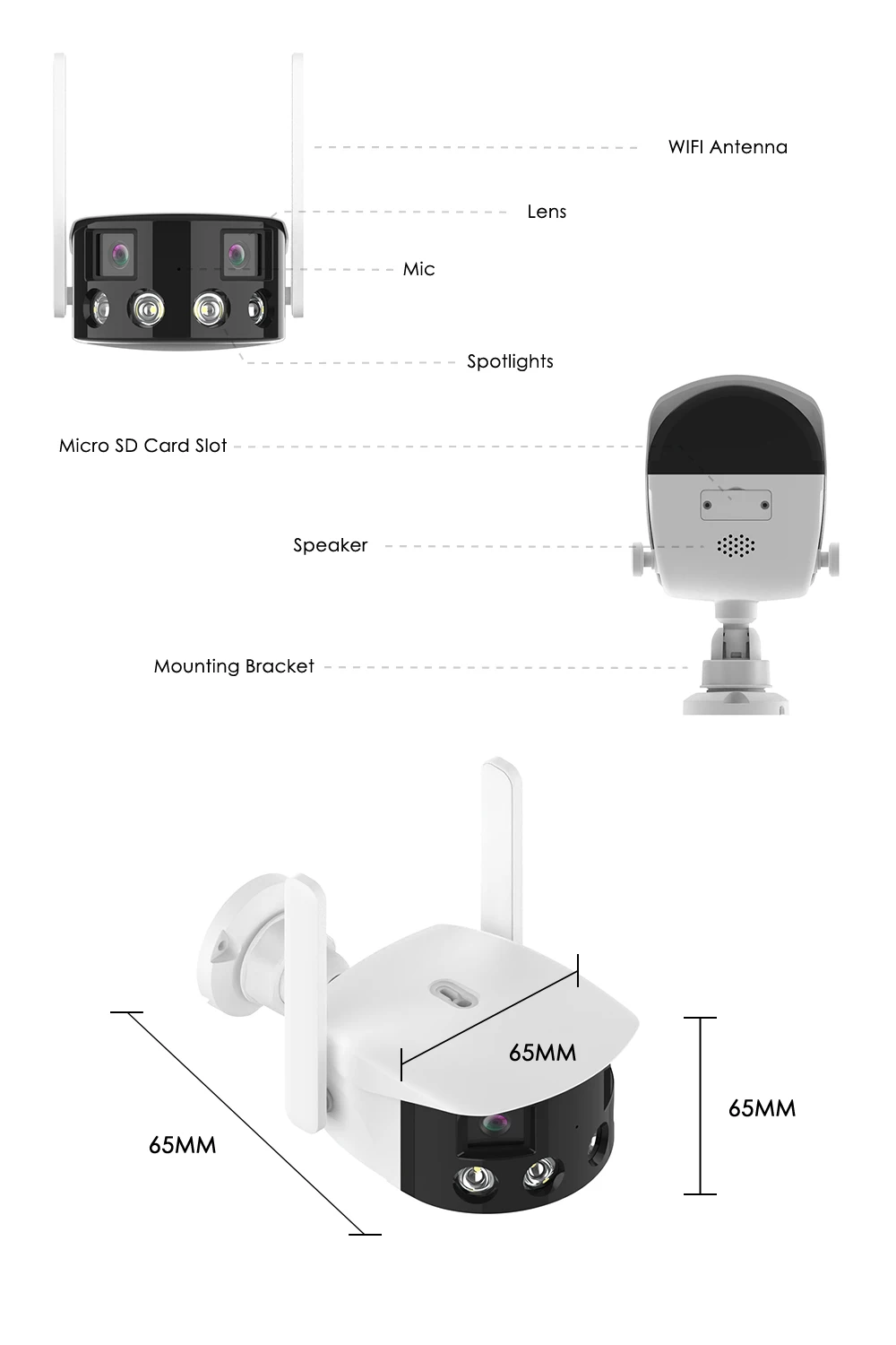 ICsee 4mp Dual Lens Panoramic Fixed Network Camera 2mp Smart Ir Ai Ip Surveillance 180 degree panoramic bullet Cctv camera