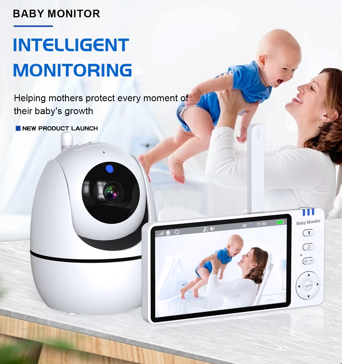 Most Popular Baby Monitor Camera 5 Inch Infrared Night Vision Feeding Timer Temperature Detection 3500mah Battery Baby Monitor