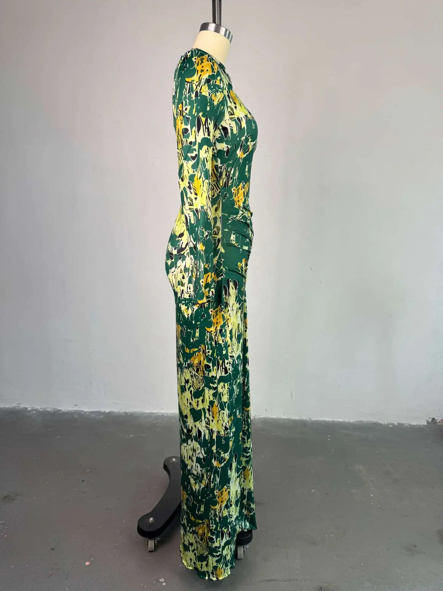 European American Women's Spring New Sweet Fresh Printed Hollow-Out Collar Long-Sleeve High-Waist Slim Hip Anti-Static details