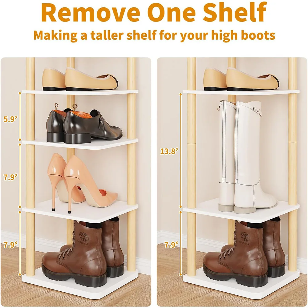 8-Tier Vertical Shoe Rack Modern Design Tall Narrow Freestanding Wooden Shoe Organizer for Entryway Closet Living Room Furniture details