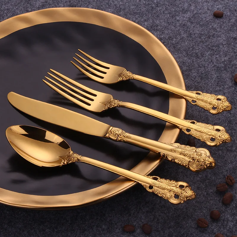 Stainless Steel Cutlery Gold Palace Style Luxury Knife Fork And Spoon stainless steel cutlery wedding cutlery sets