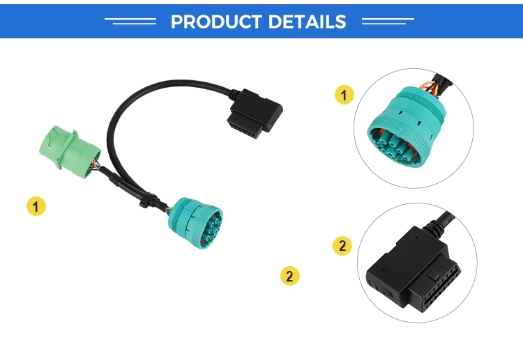 product customized obd2 obdii to j1939 9pin connector y cable-3