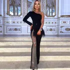 Formal C2562 Elegant Black 1 Shoulder Diamonds Slim Woman Jumpsuits Latest Designs Formal Womens Boutique
