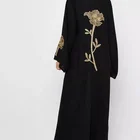 Black Abaya Women 2021 Summer New Black Women Floral Embroidered V Neck Abaya Dresses Women Muslim Long Abaya