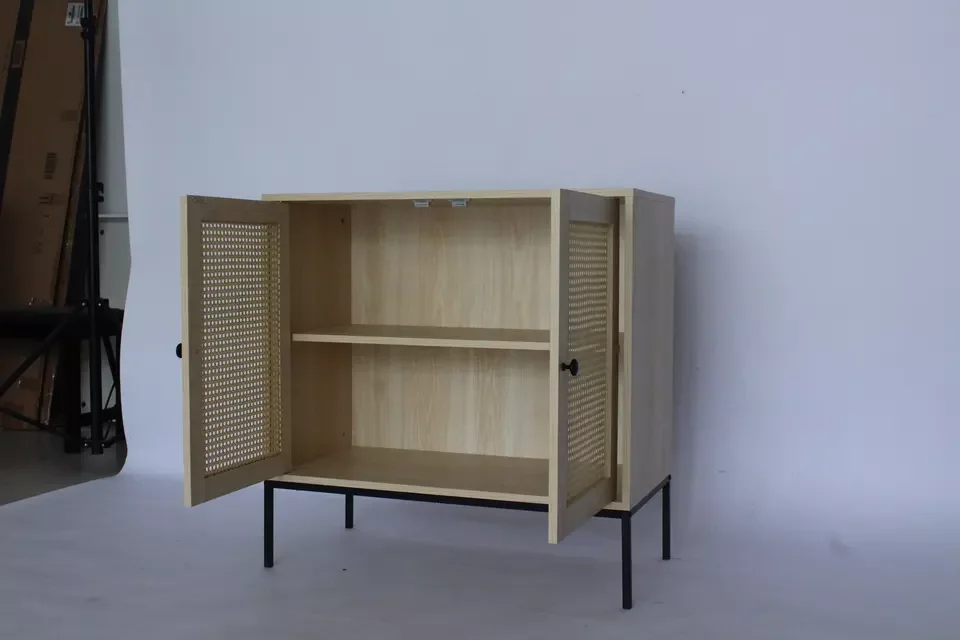 Circle Pattern Living Room Home Furniture Metal legs Drop Test Rattan Wicker Plastic Mdf Wood Tv Stand Table
