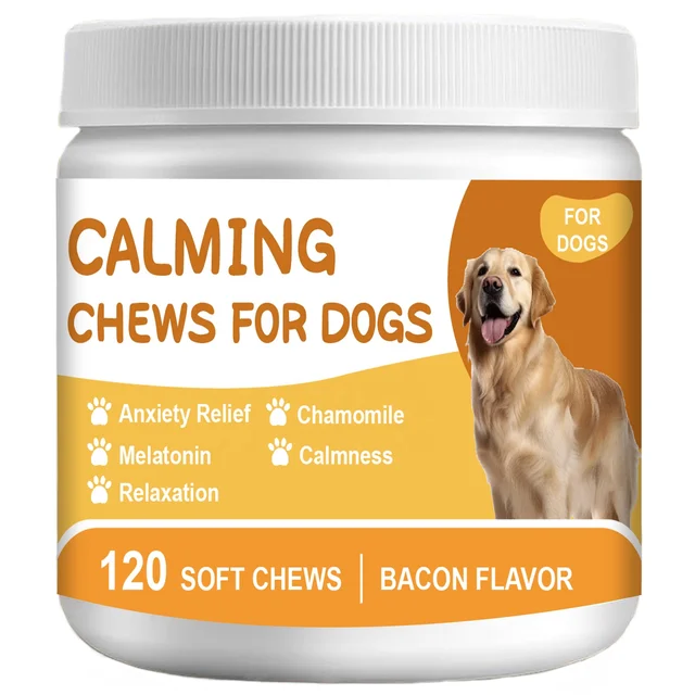 Dog Calming Treat Natural Pet Supplement Calming Chews for Dogs Aid with Sleep Separation Barking Stress Relief