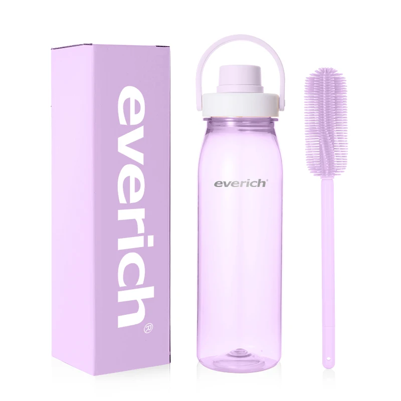 1L Tea Milk Tritan Bottle Plastic Water Bottle Easy to Clean with Supports Silicone Straw and Washing Brush