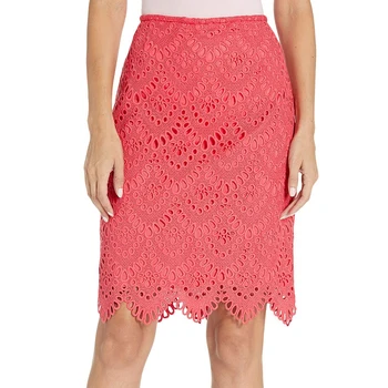 Wholesale Clothing Women High Quality Cotton Lace Lined Red Pencil Bodycon Skirt
