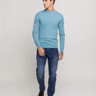 Pullover Blue High Quality Crew Neck MALE MENS KNITTED PULLOVER SWEATERS Top Blouse WOOL COTTON ACRYLIC Lihgt Blue