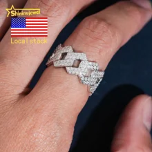 USA Local Stock Men Cuban Ring Pass Diamond Tester Hip Hop Ring  925 Silver Moissanite Diamond