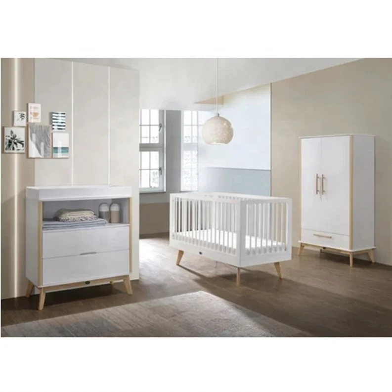 22NVCB053 White New Born Baby Sleeping Cribs Bed Customize Chambre Bebe Complete Baby Room Wooden Crib