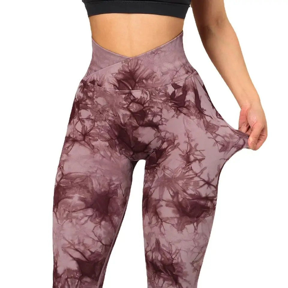 Sexy custom sexy high waisted seamless yoga pants tie dye women's breathable yoga pants