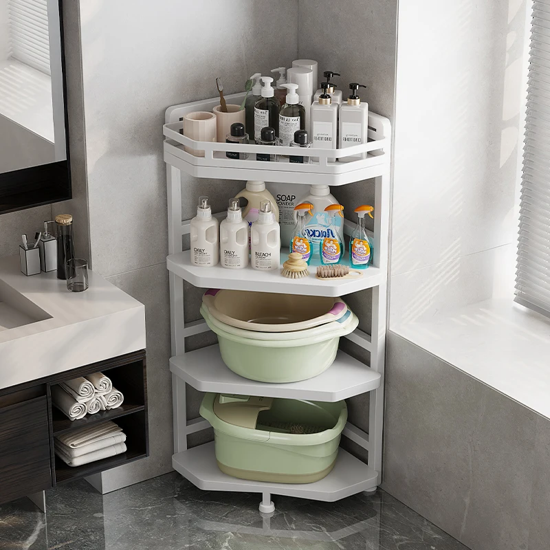 3 layer bathroom triangle movable storage rack Basin bucket shower corner shelf floor standing toiletries toothbrush cup holder